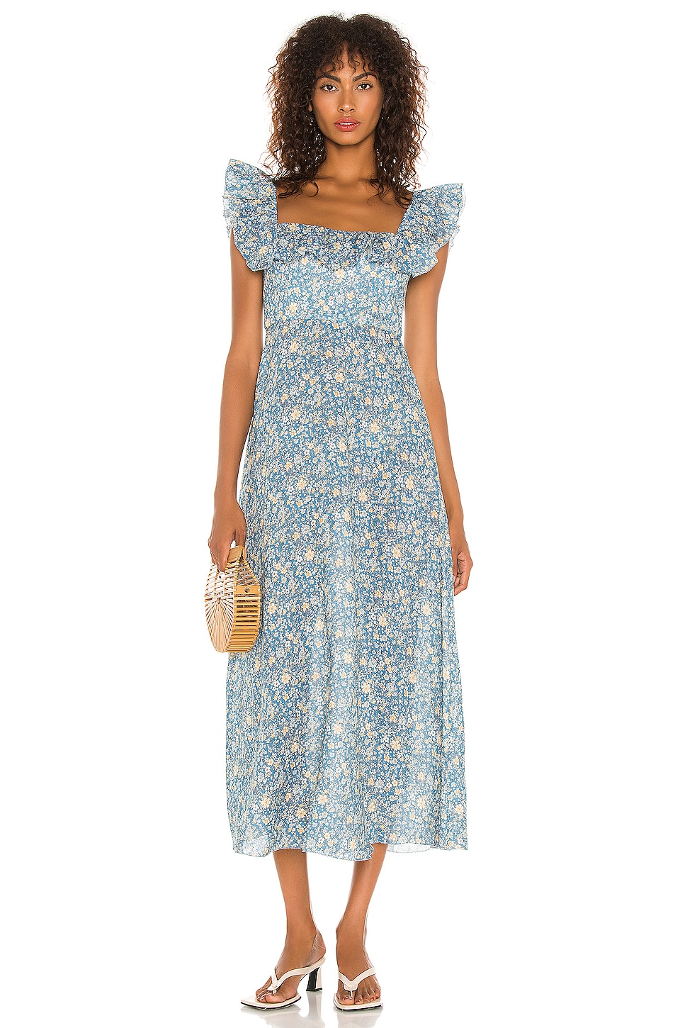 Zimmermann Carnaby Ruffle Neck Long Dress in Indigo Ditsy | REVOLVE