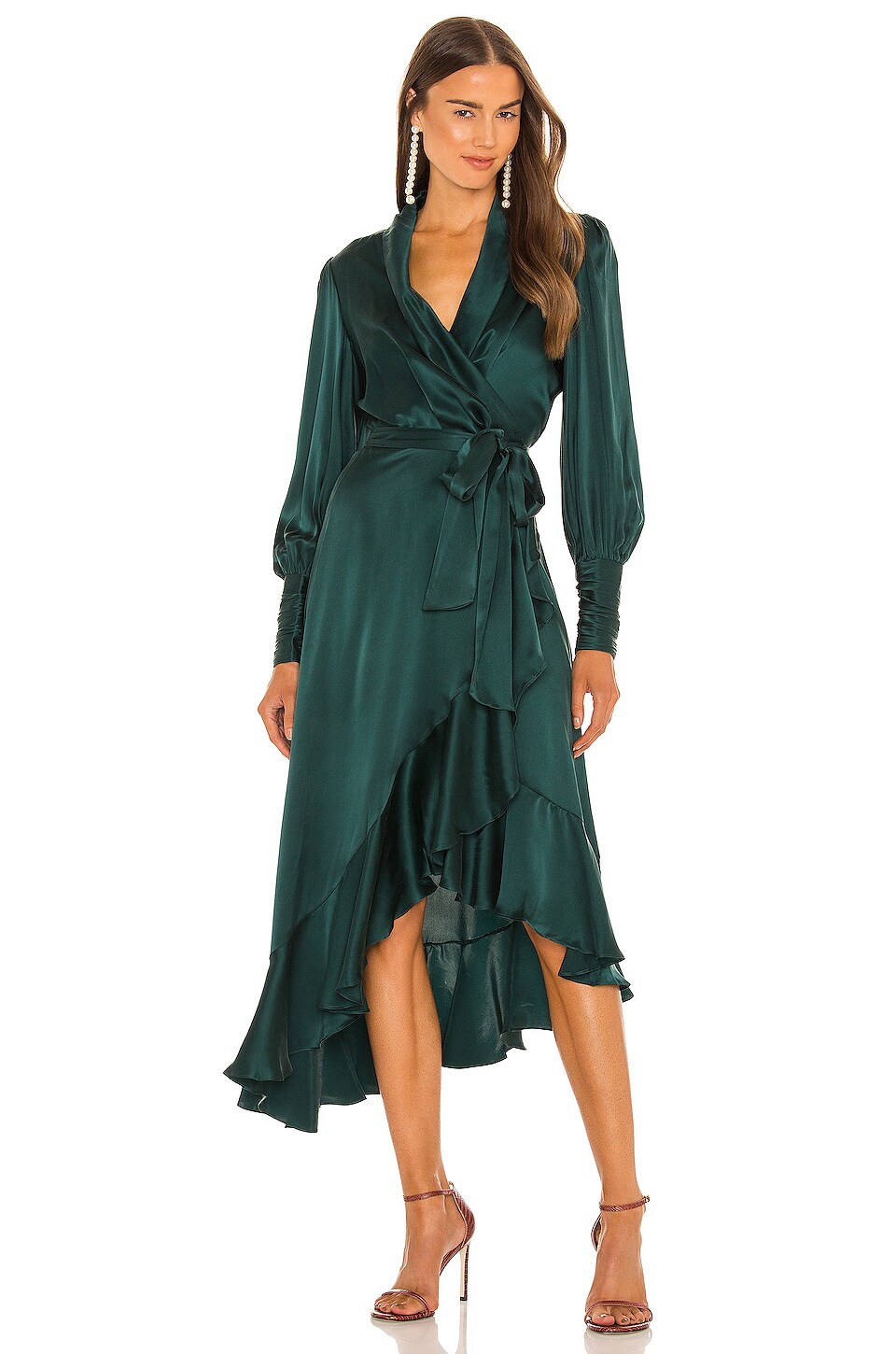 Zimmermann Silk Wrap Midi Dress in Jade 