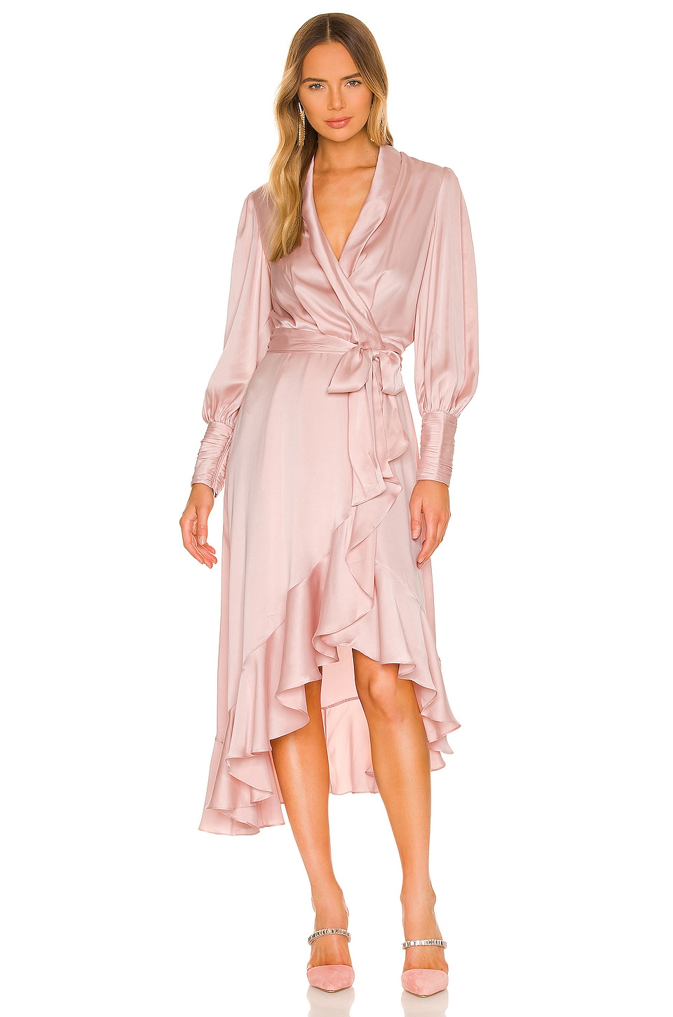 Zimmermann Silk Wrap Midi Dress in Latte | REVOLVE