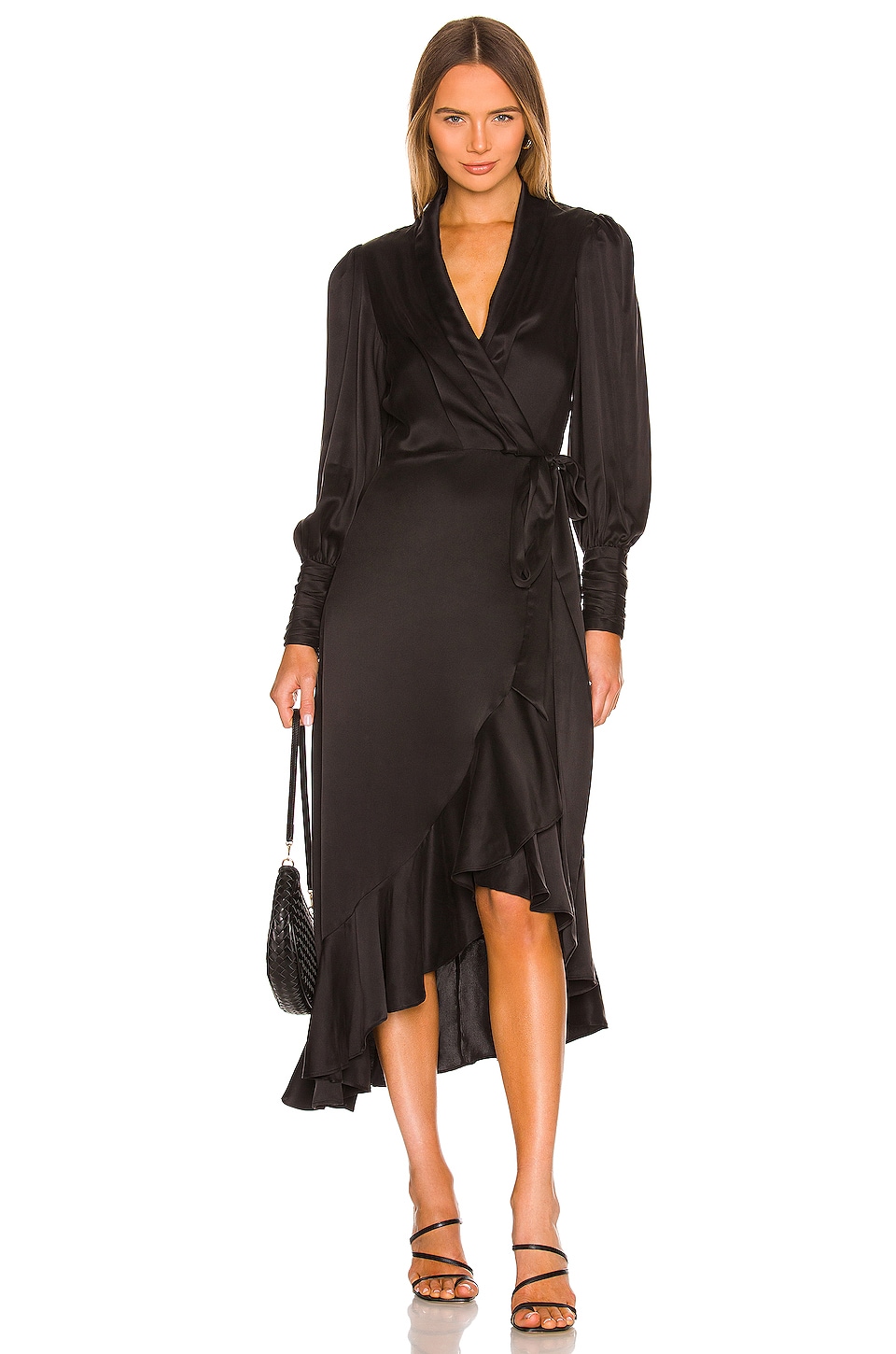 Zimmermann Silk Wrap Midi Dress in Black | REVOLVE