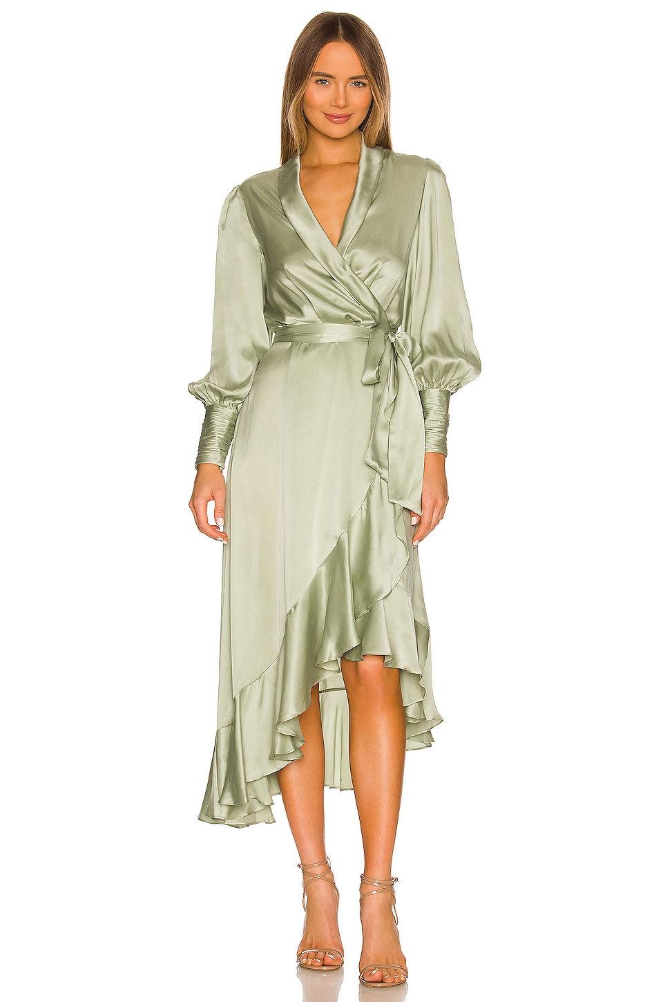Zimmermann Silk Wrap Midi Dress in Sage | REVOLVE