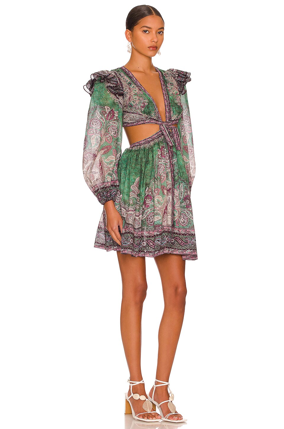 Zimmermann Ruffle Mini Dress in Teal Paisley