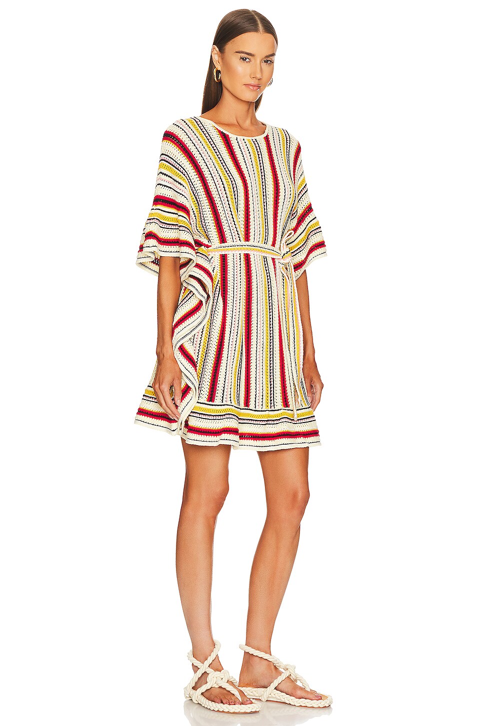 Zimmermann Vitali Multi Stripe Knit Poncho in Yellow Multi Stripe