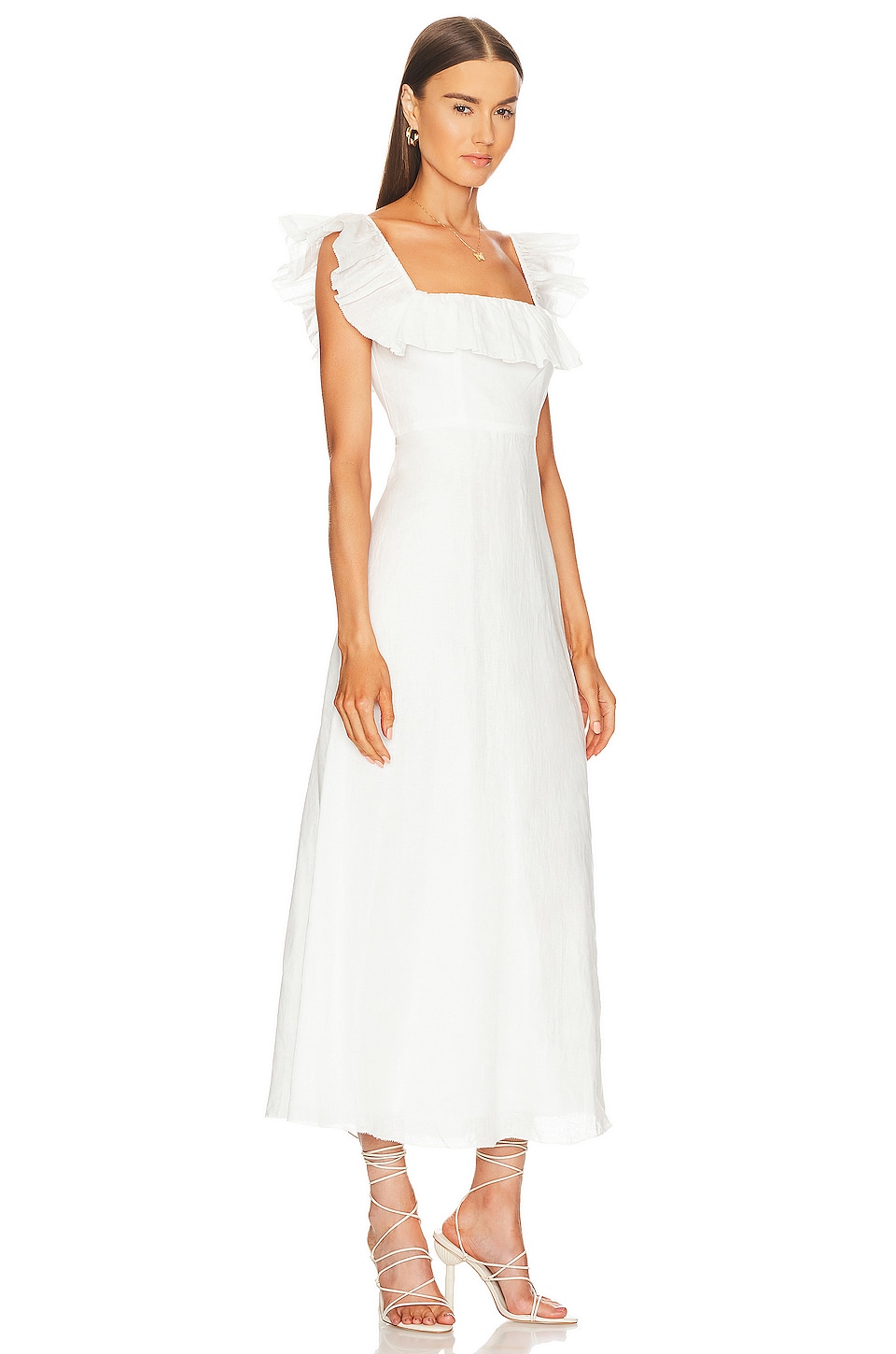 Zimmermann Cira Ruffle Midi Dress in Ivory