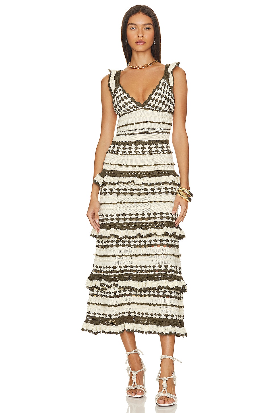 Zimmermann Devi Crochet Dress in Khaki Cream