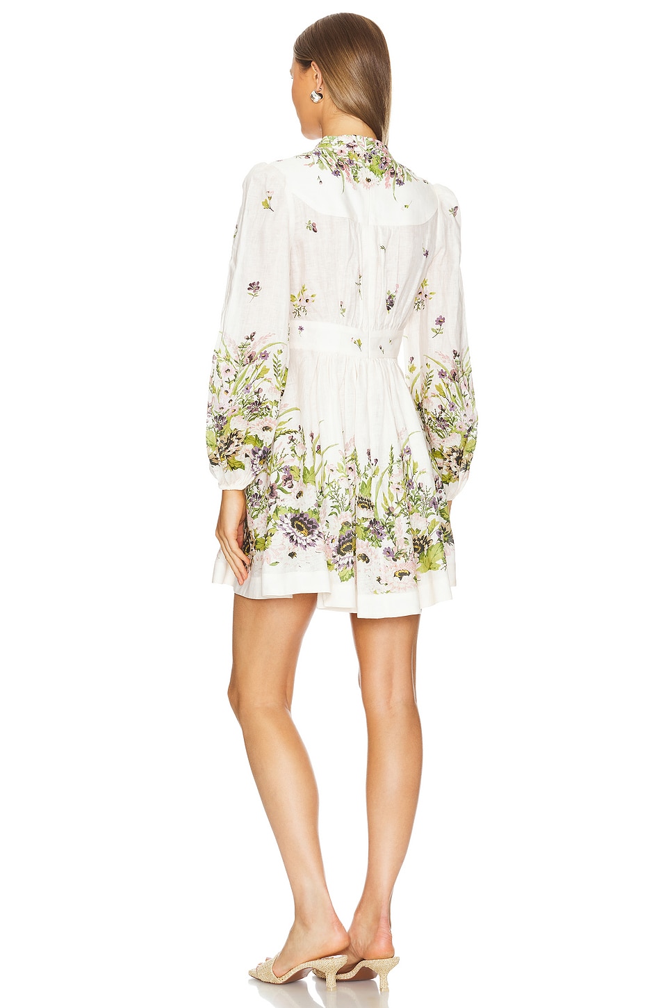Zimmermann Halliday Plunge Mini Dress in Cream Multi Floral