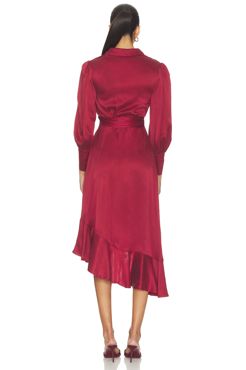 maroon satin dress La Divine 7451 Strapless Formal Gown with Pleating Across Bodice and Wrap Skirt 4 / Burgundy BDAYMAGIC25 Halter V-neck Sheath Dark Color:Silk Faille Red creating a flattering and