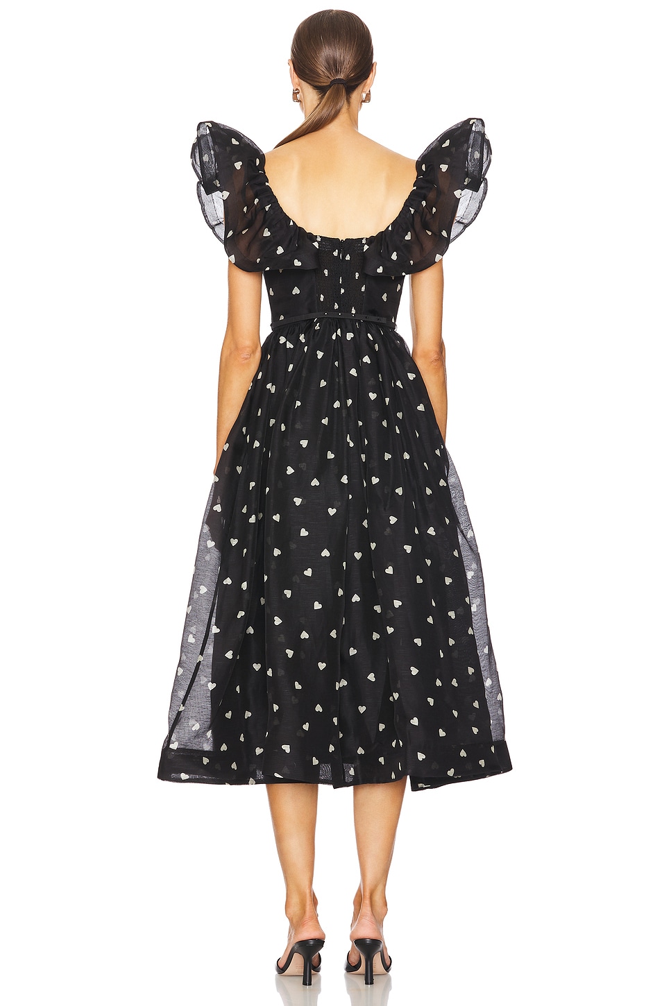 【MIDNIGHT MOVE】韓国人気★ Frill Midi Dress Zimmermann Crush Frilled Midi Dress in Black Hearts | REVOLVE