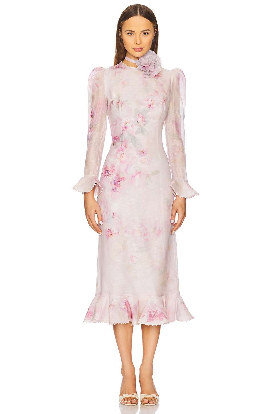 Zimmermann Crush Flower Midi Dress in Pink Floral | REVOLVE