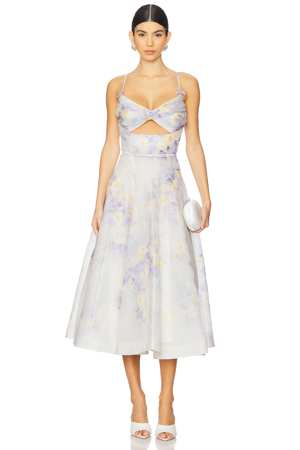 Zimmermann Crush Twist Front Midi Dress in Lilac Floral