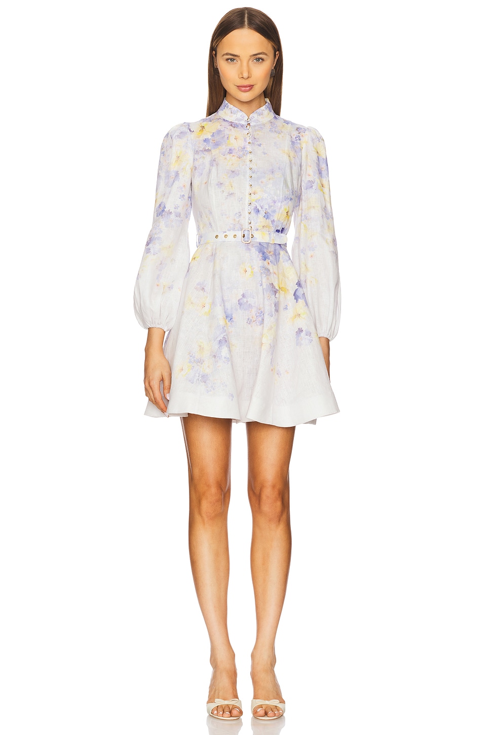 【Zimmermann】CRUSH BUTTONED MINI DRESS ボタン ミニドレス Zimmermann Crush Buttoned Mini Dress in Lilac Floral | REVOLVE