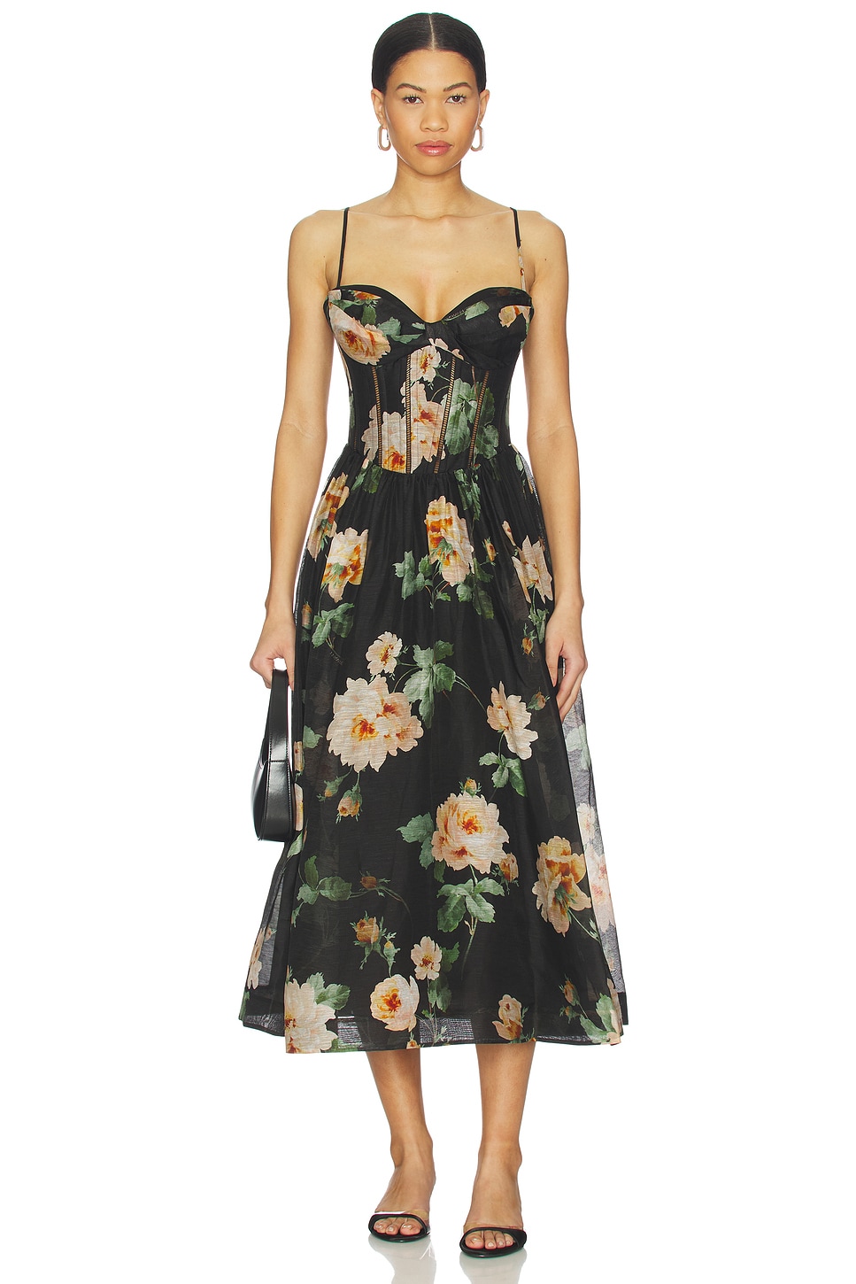 Zimmermann Luna Corset Midi Dress in Black Rose | REVOLVE Zimmermann Luna Corset Midi Dress in Black Rose | REVOLVE