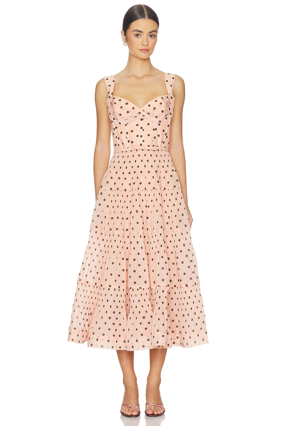Zimmermann Pleated Draped Midi Dress in Pink Dot | REVOLVE