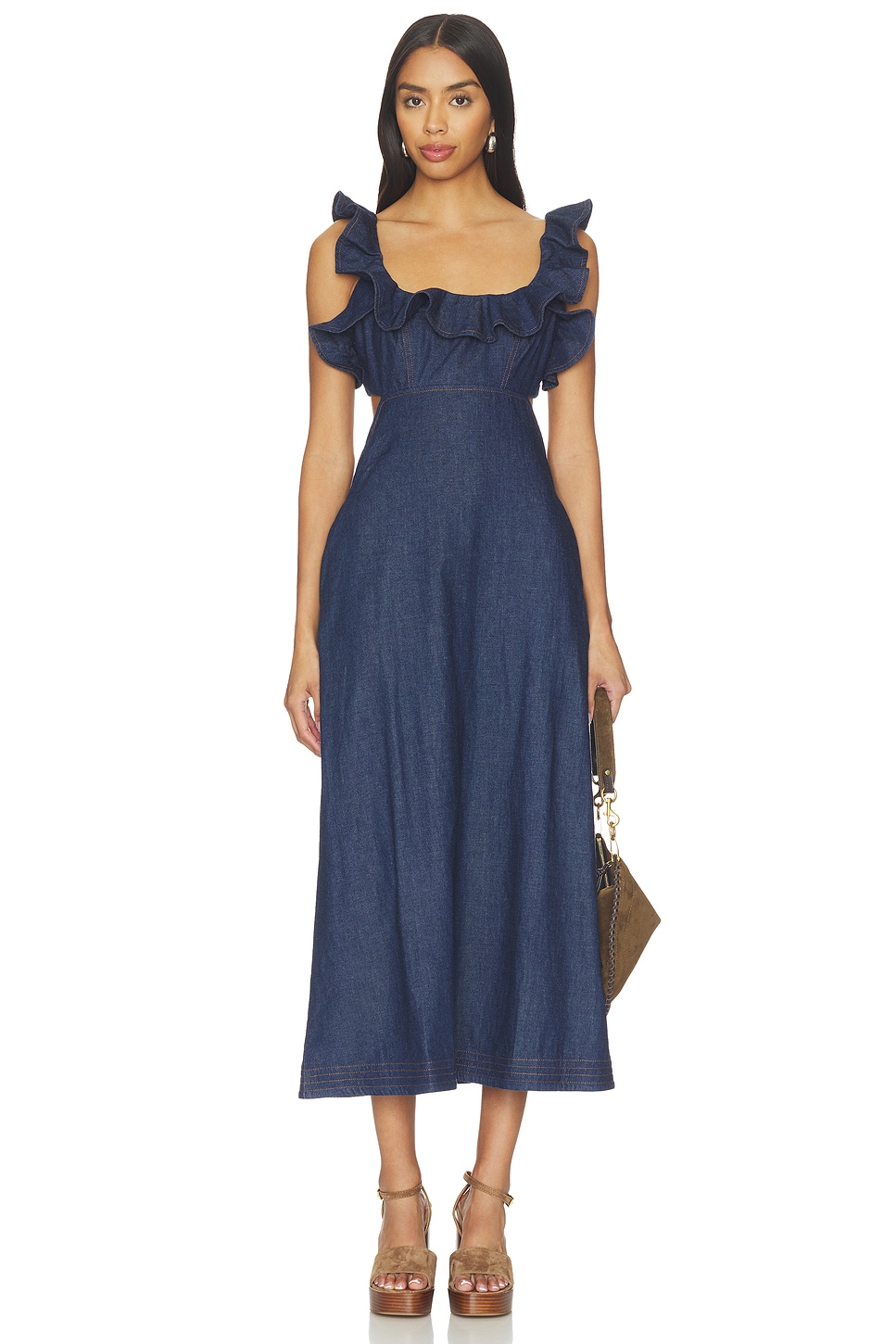 denim dress zimmermann Awaken lace-trimmed denim midi dress - mid denim