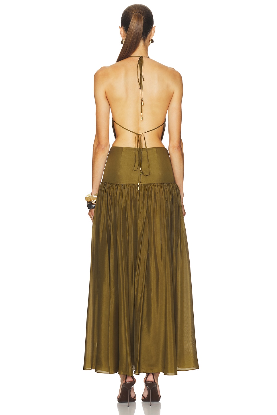 Zimmermann Indra Plunge Halter Maxi Dress in Olive | REVOLVE