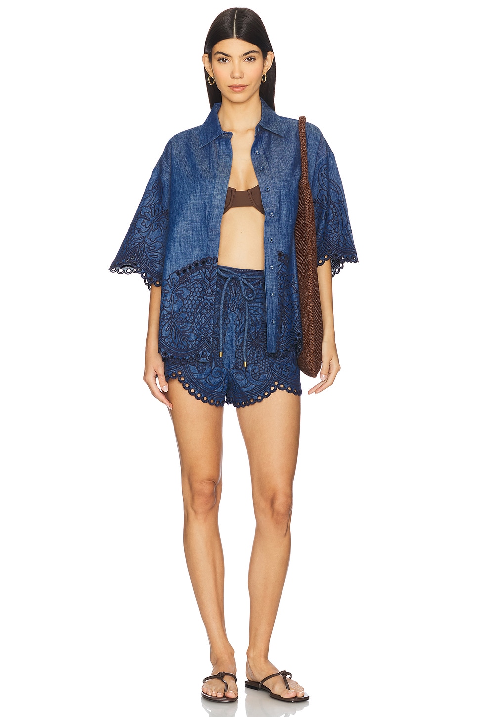 Zimmermann Coco Embroidered Denim Short