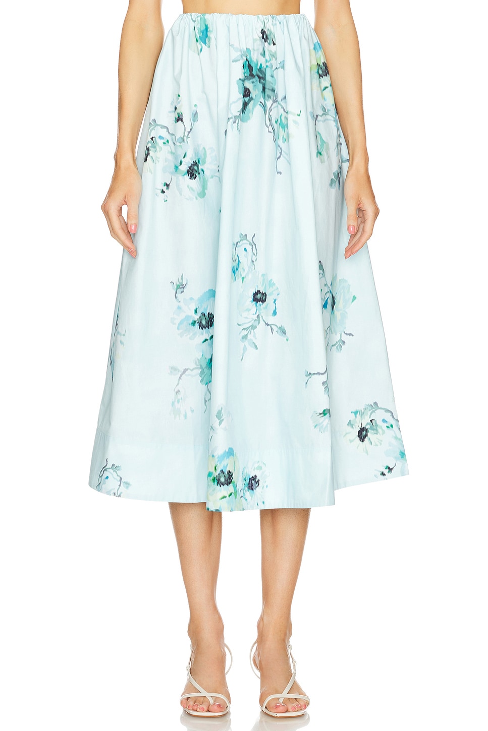 【Zimmermann】LIGHTBURST GATHERED MIDI SKIRT Zimmermann Lightburst Gathered Midi Skirt in Aqua Floral