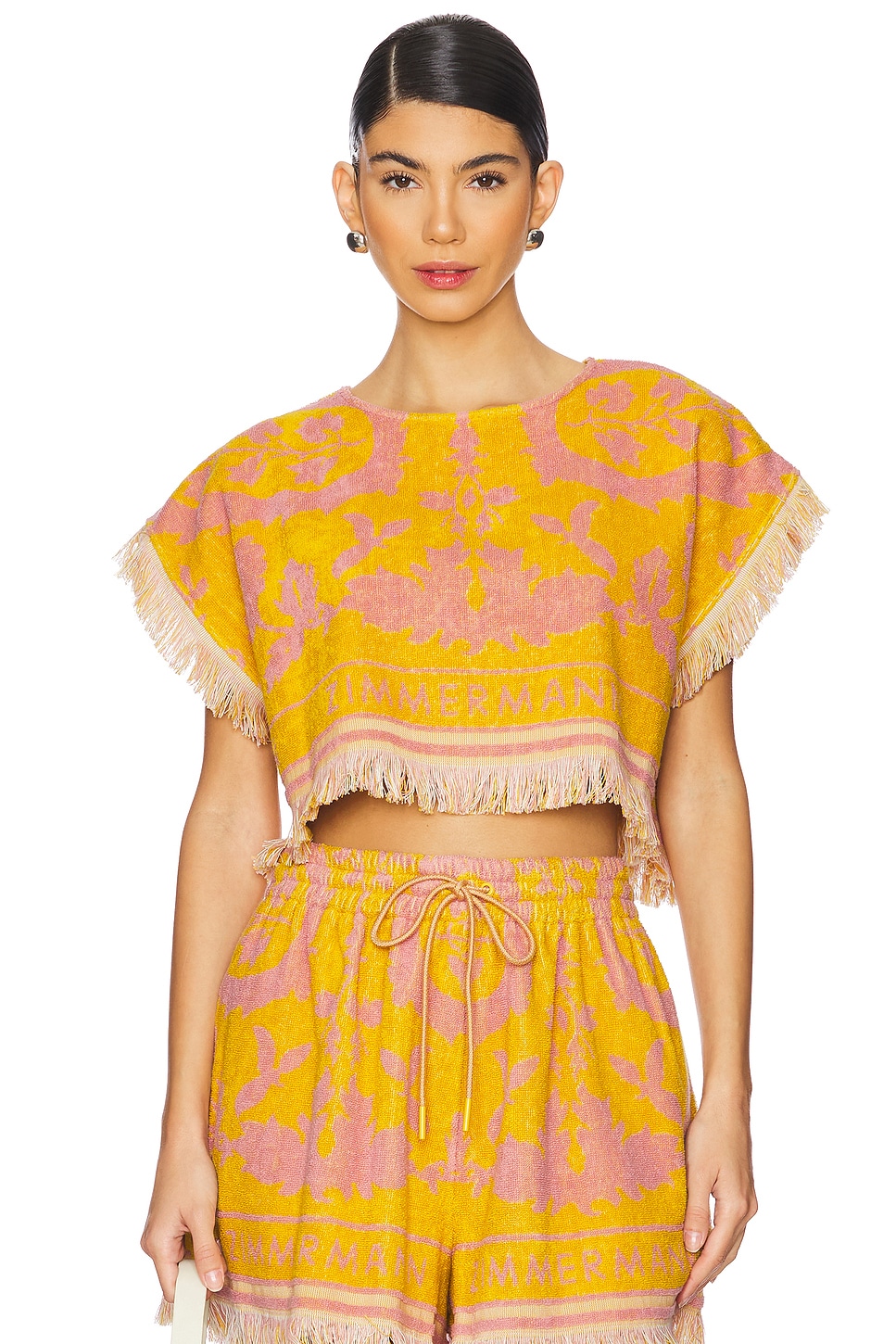 Zimmermann Wylie Toweling Crop Top in Mustard & Pink | REVOLVE