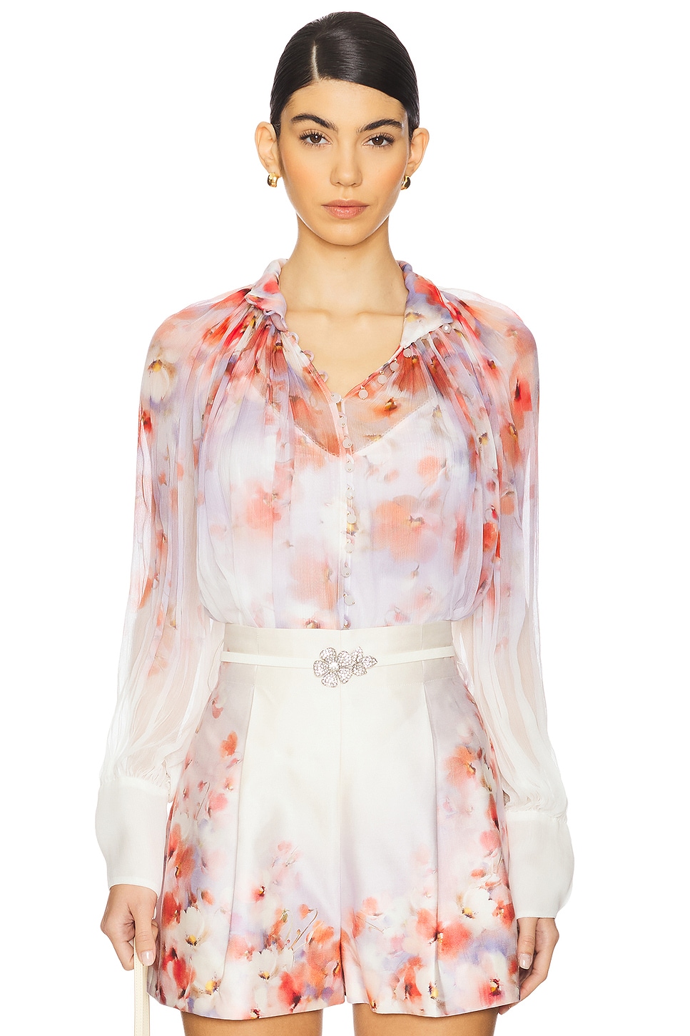Zimmermann Crush Smock Blouse in Scarlet Floral | REVOLVE