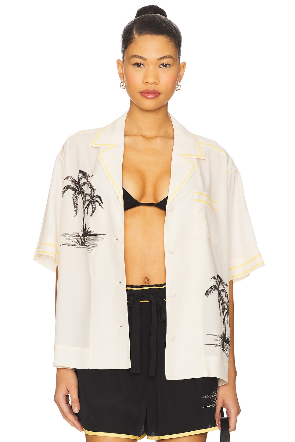 Zimmermann Short Sleeve Shirt in Cream Palm | REVOLVE