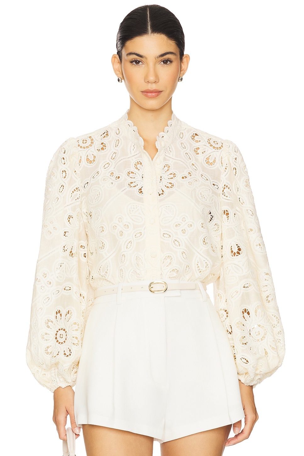 AMERI PUFF EMBROIDARY LACE BLOUSE アイボリー Zimmermann Rhiannon Embroidered Blouse in Ivory | REVOLVE