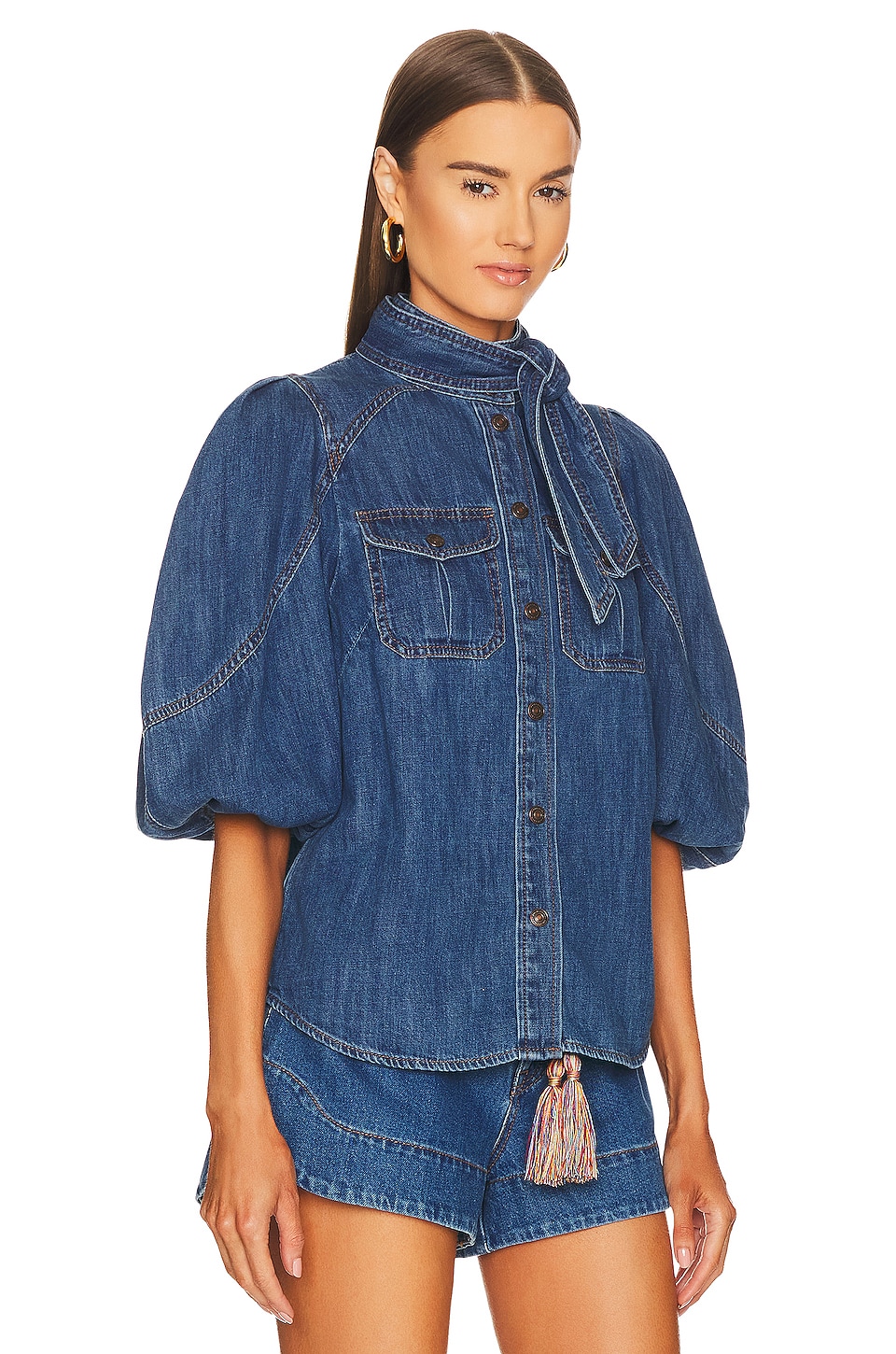 Zimmermann Tiggy Lantern Sleeve Top in Brilliant Blue
