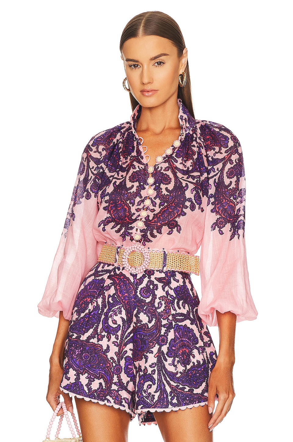 Zimmermann Tiggy Billow Blouse in Lilac & Pink Paisley | REVOLVE