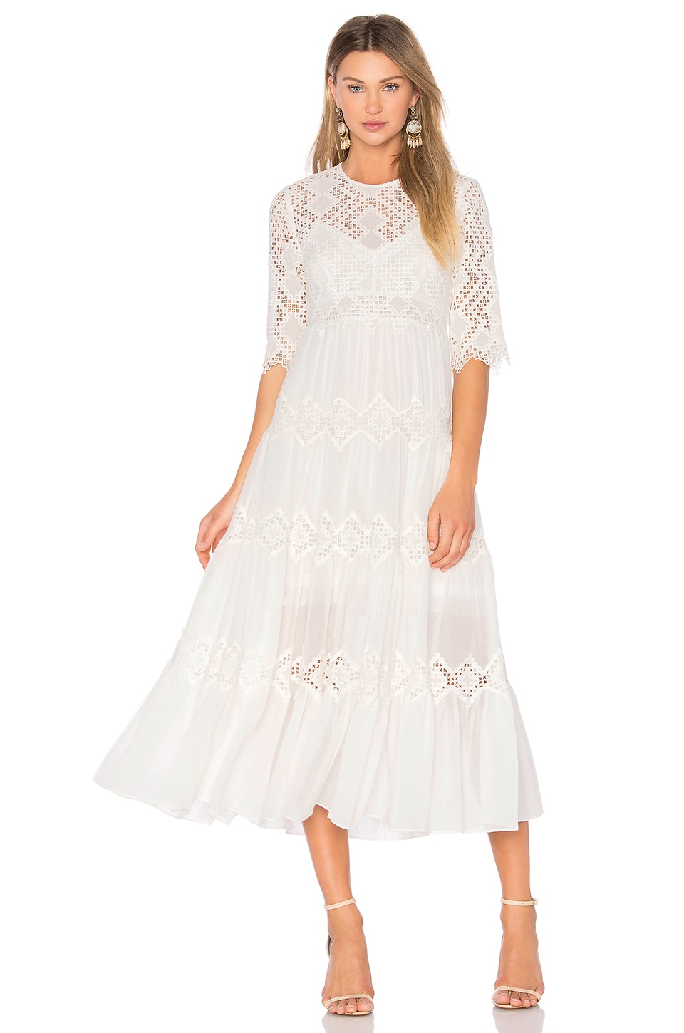 Zimmermann Oleander Diamond Lace Tier Dress In Ivory Revolve Zimmermann Oleander Diamond Lace Tier Dress In Ivory