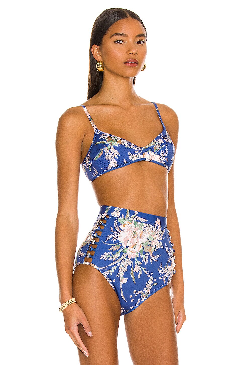 Zimmermann Moonshine Bullet Bikini Top in Blue Watercolor Floral