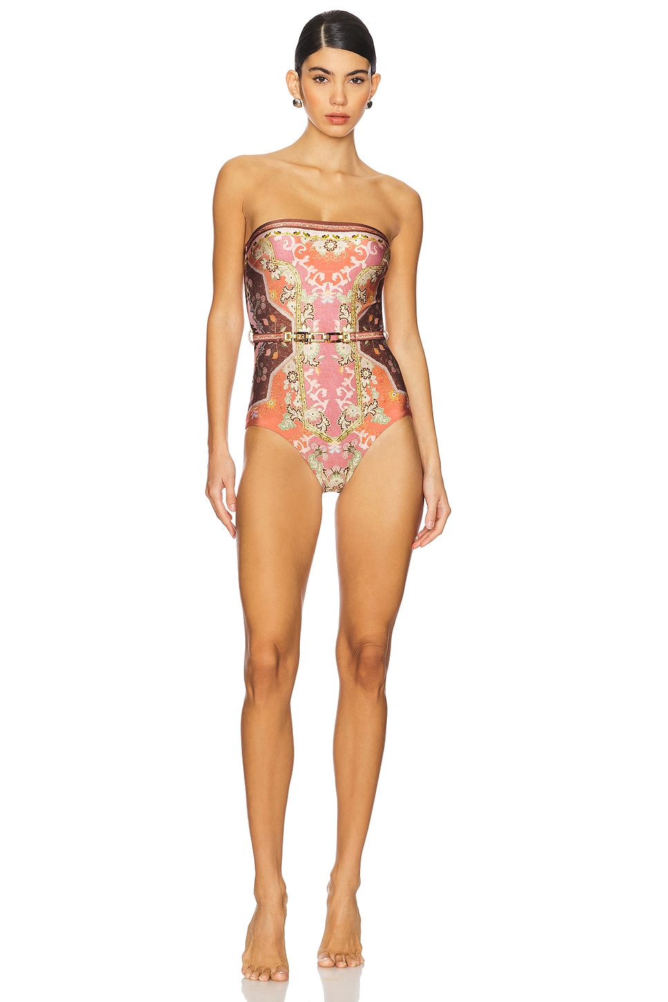 Zimmermann Wylie Belted Bandeau One Piece in Rust Multi