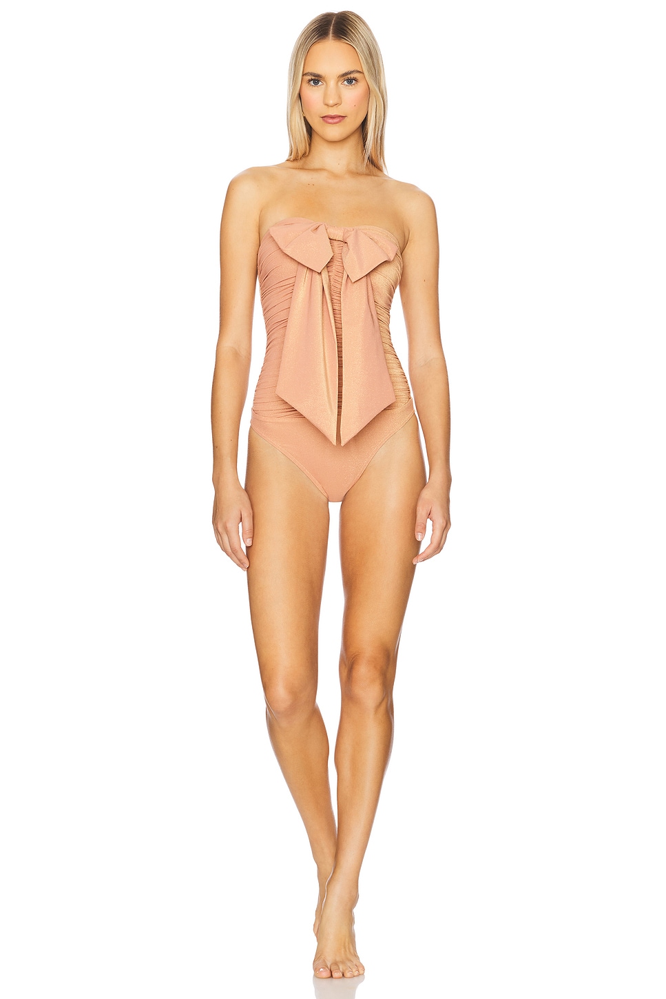 Zimmermann Coco Metallic Drape Bow One Piece Swimsuit in