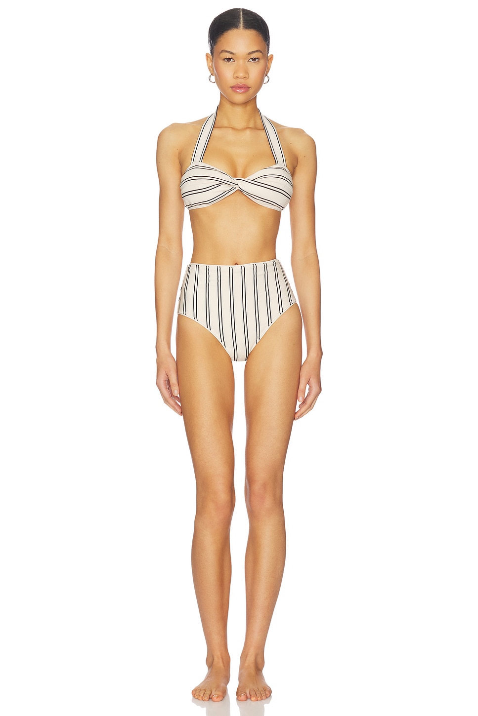 Zimmermann Daylight Twist Knit Bikini Set in Cream & Black | REVOLVE