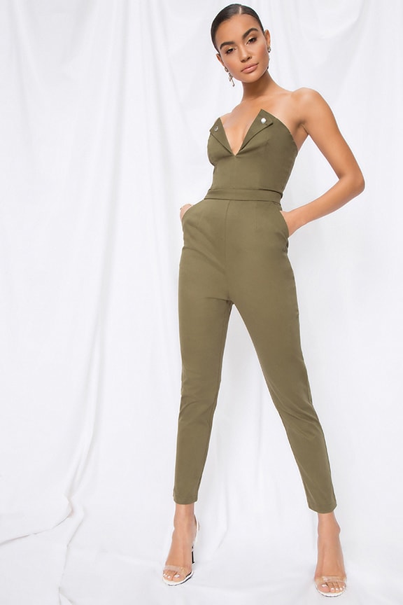Image 1 of Talia Strapless Jumpsuit in Army Green