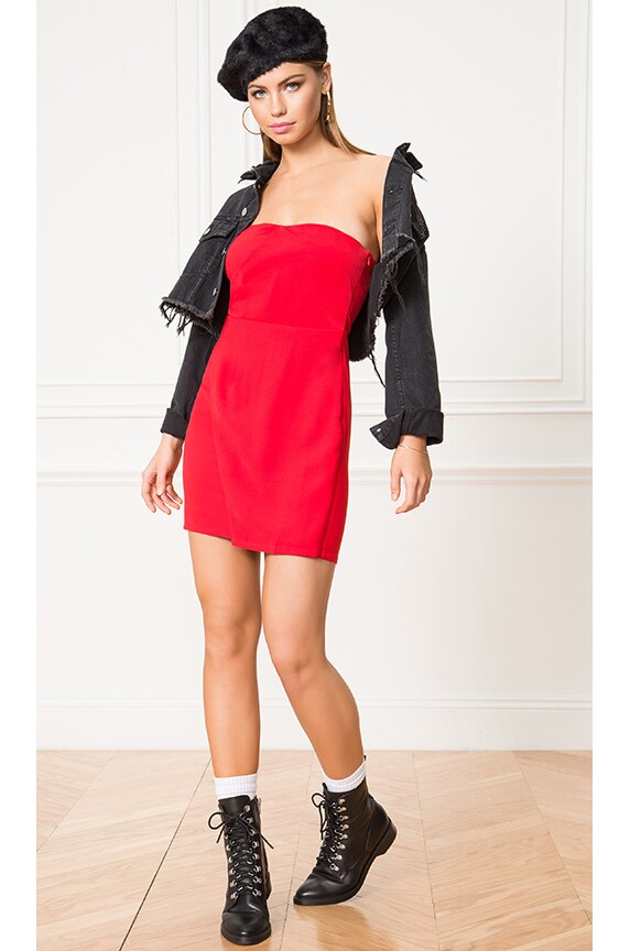 Image 1 of Alexandra Strapless Mini Dress in Red