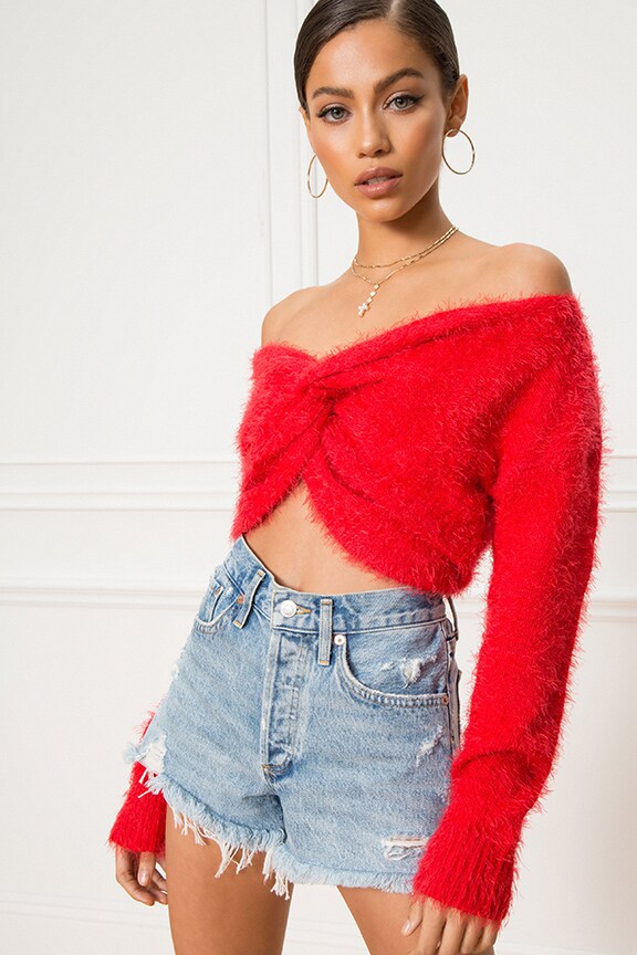 Image 1 of Lana Twist Front Sweater in Red