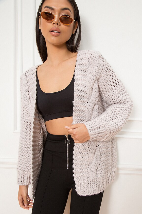 Image 1 of Hope Cable Knit Cardigan in Grey