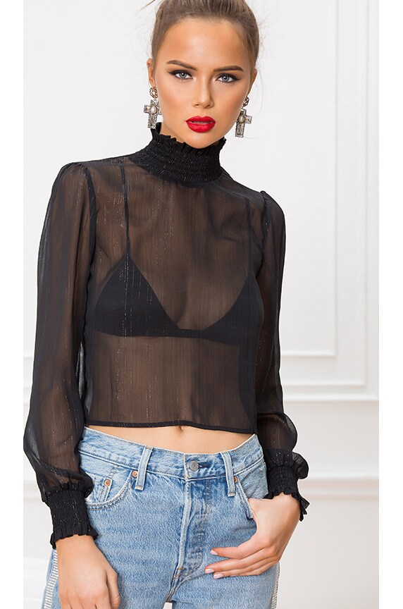 Image 1 of Suzanna High Neck Top in Black