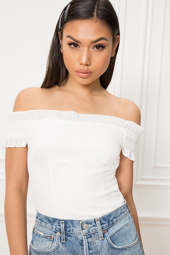Image 1 of Caitlyn Strapless Frill Top in White