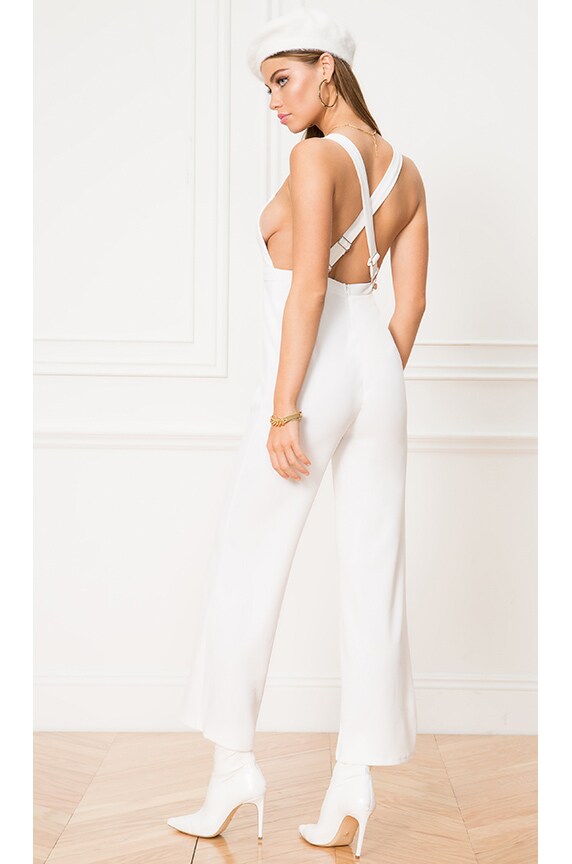 Image 1 of Genevieve Overall Jumpsuit in White