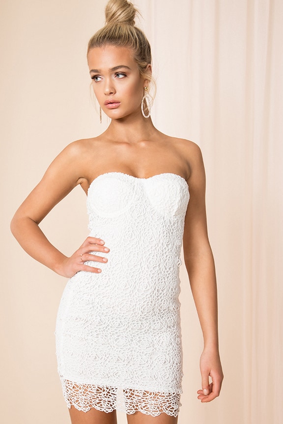 Image 1 of Adrian Floral Lace Dress in White