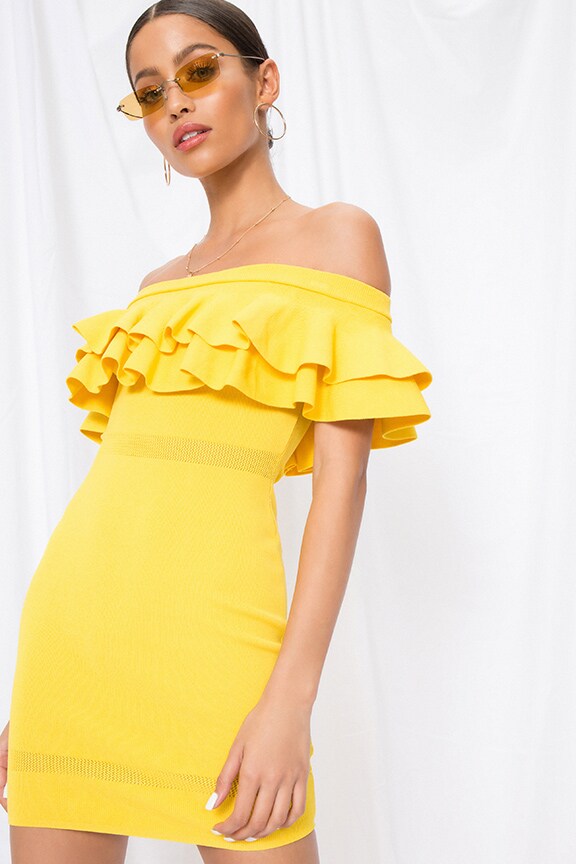 Image 1 of Emilie Tiered Knit Dress in Yellow