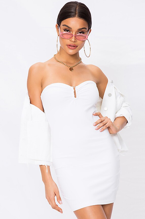 Image 1 of Evelyn U Ring Strapless Bodycon Dress in Ivory