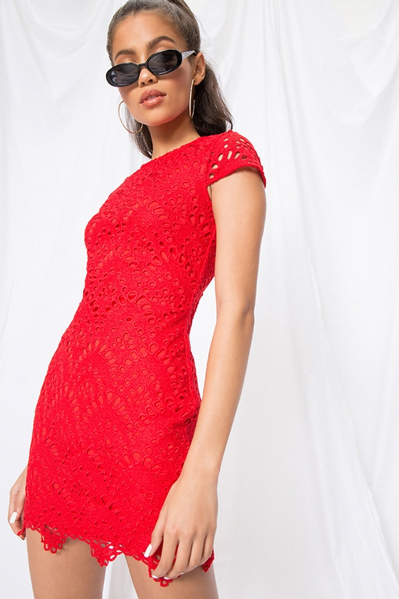 Image 1 of Janette Lace Mini Dress in Red