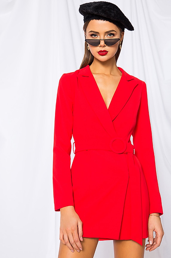 Image 1 of Joan Belted Blazer Dress in Red