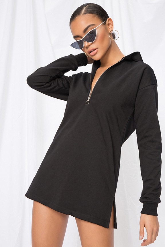 Image 1 of Reyna Hooded Sweater Dress in Black