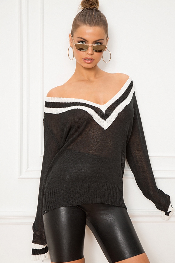 Image 1 of Bobbie V Neck Sweater in Black Multi