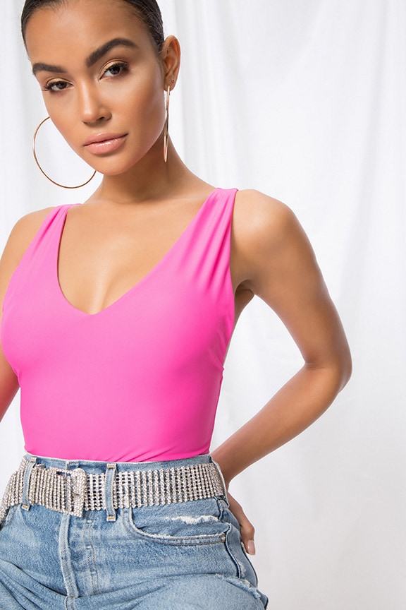 Image 1 of Bethany Scoop Back Bodysuit in Hot Pink