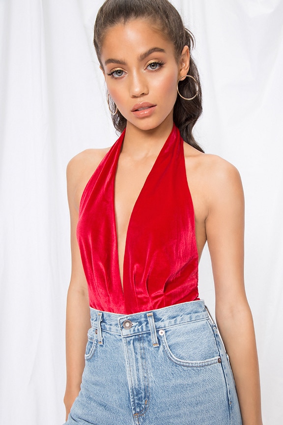 Image 1 of Holly Halter Bodysuit in Red