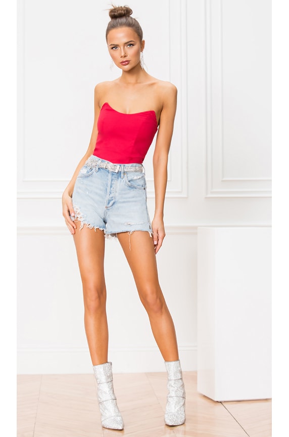 Superdown Stevie Sweetheart Bodysuit In Red