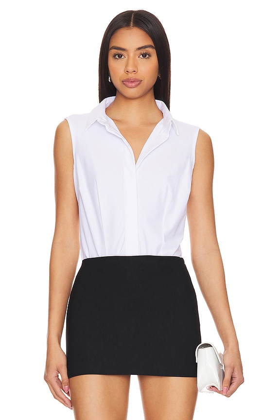 Image 1 of Classic Sleeveless Button Down Bodysuit in White